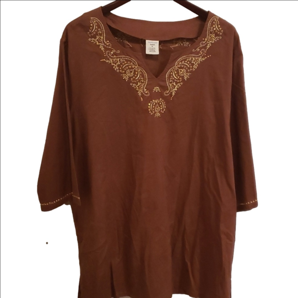 Westbound Beach cover up embroidered in brown